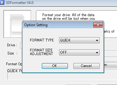 SD Formatter options